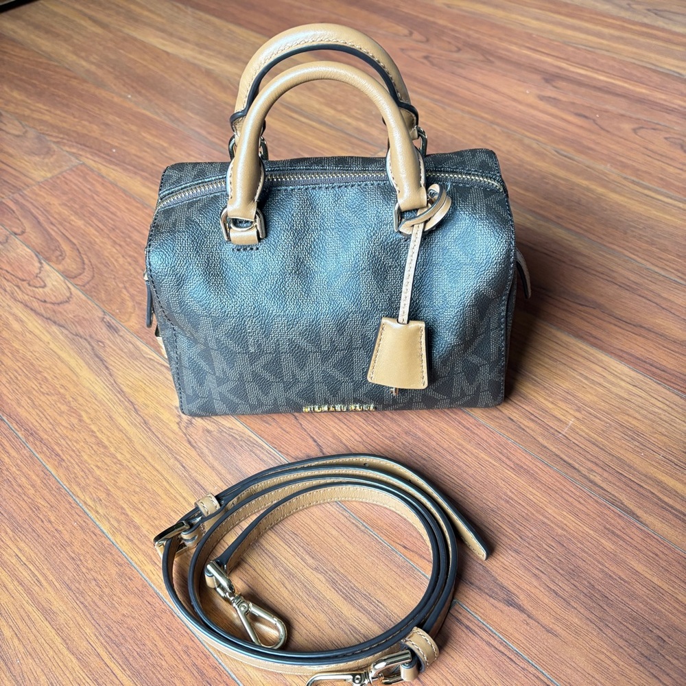 Michael Kors Black and Tan Crossbody Bag Mini with Structured Design